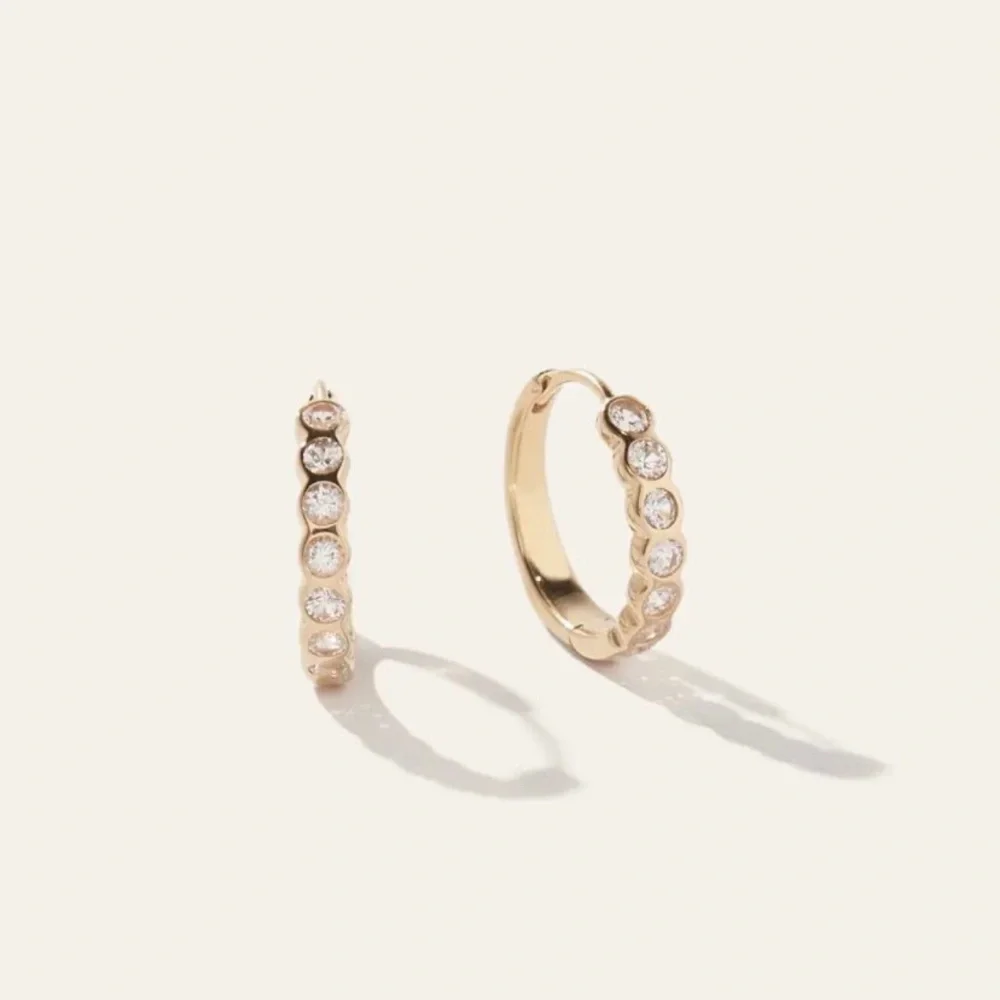 Sterling Silver Diamond 14k Gold Vermeil Rose Gold Huggie Hoop Earrings - Picture 1 of 3